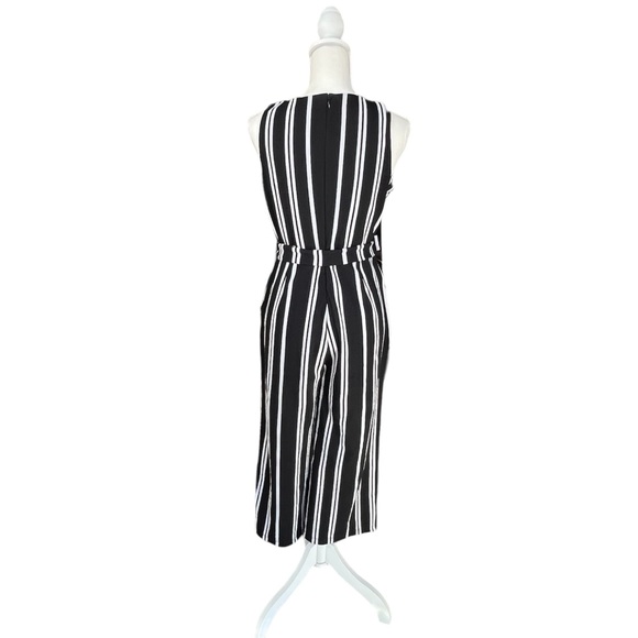 Ann Taylor Black & White Striped Tie Waist Wide Leg Cropped Jumpsuit | Size S - Picture 7 of 9